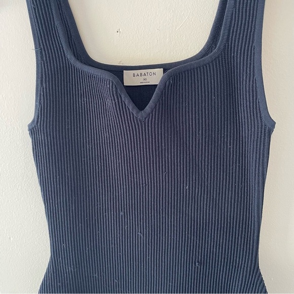 Babaton Blue Sculpt Rib Knit Notch Mini Dress 37604 - Picture 6 of 11